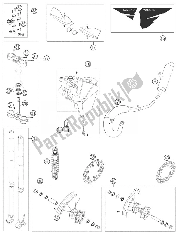 All parts for the New Parts 125 Sxs Chassis of the KTM 125 SXS Europe 2003