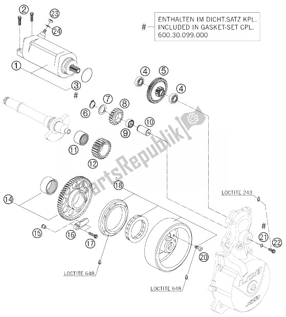 All parts for the Electric Starter of the KTM 950 Supermoto Orange 07 Australia United Kingdom 2007