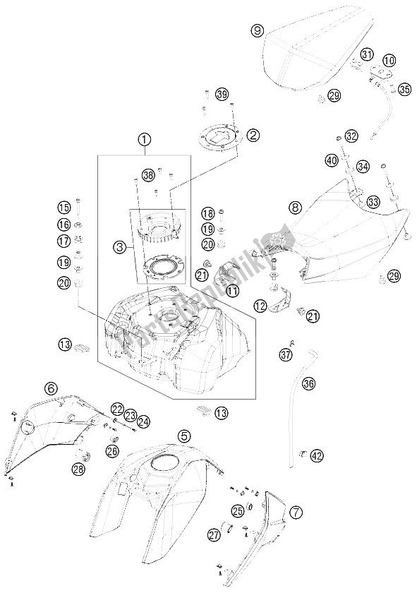 Toutes les pièces pour le Réservoir, Siège, Couverture du KTM 125 Duke Grey Europe 8003L5 2012