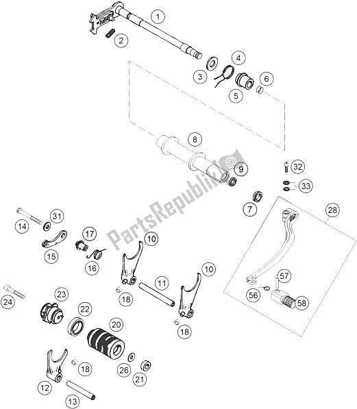 All parts for the Shifting Mechanism 450 Rallye of the KTM 450 Rallye Factory Repl Europe 2005