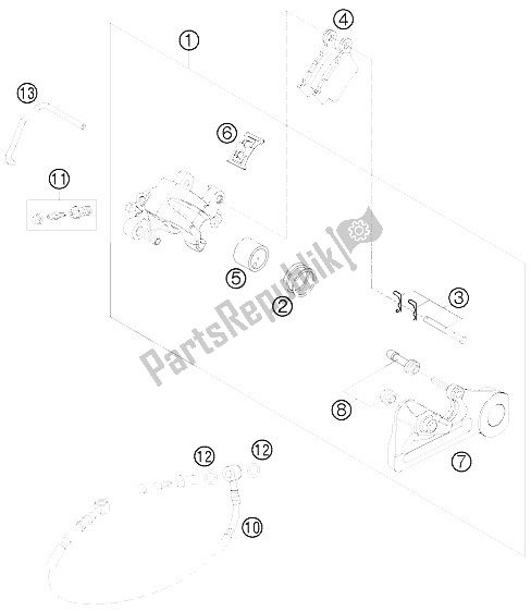 All parts for the Brake Caliper Rear of the KTM 125 EXC SIX Days Europe 2012