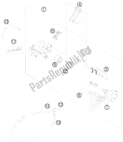 All parts for the Brake Caliper Rear of the KTM 500 EXC SIX Days Europe 2012