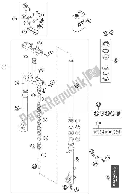 Toutes les pièces pour le Fourche Avant du KTM 50 SX Junior USA 2007