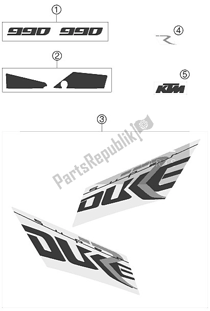 Tutte le parti per il Decalcomania del KTM 990 Super Duke R USA 2008