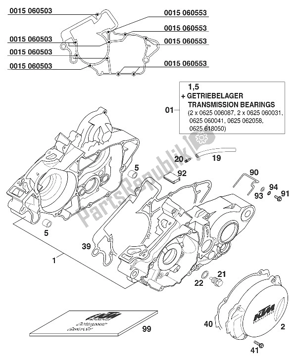 Tutte le parti per il Basamento 125/200 '99 del KTM 200 EXC GS 8 KW Europe 2000