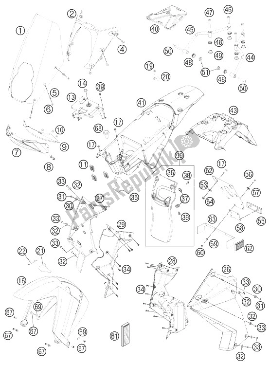 Todas las partes para Máscara, Guardabarros de KTM 990 Adventure Baja USA 2013