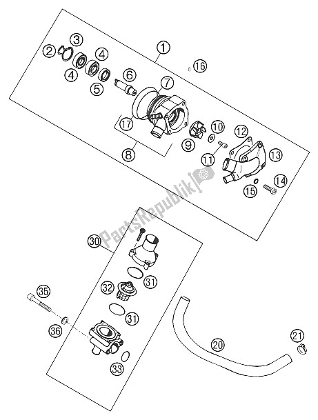 All parts for the Mech. Water Pump Sc 2000 of the KTM 400 SC Europe 2000