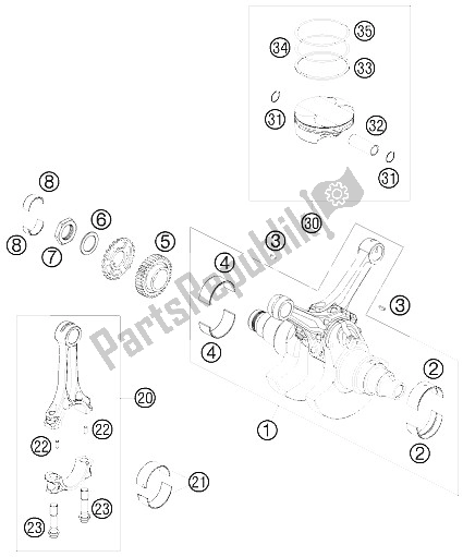 All parts for the Crankshaft, Piston of the KTM 990 Adventure White ABS 09 Europe 2009