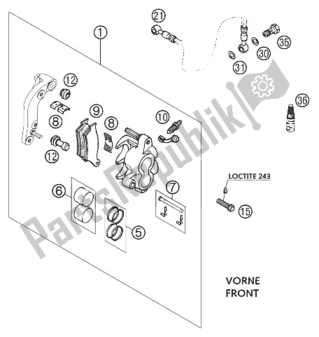 Tutte le parti per il Pinza Freno Anteriore Brembo 125 del KTM 125 EXC SIX Days Europe 2002