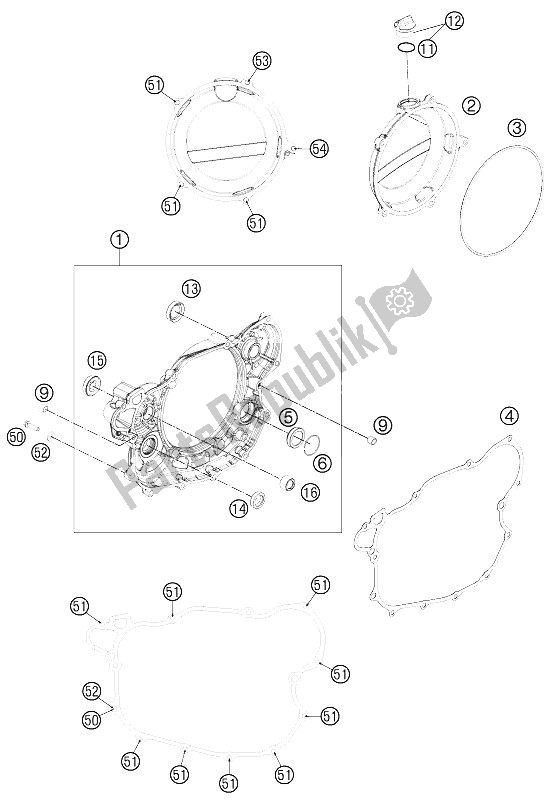 All parts for the Clutch Cover of the KTM 500 EXC Australia 2015