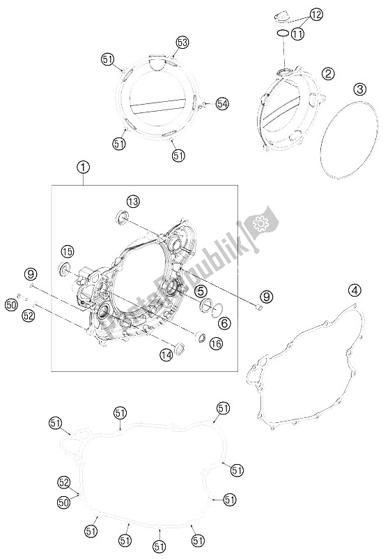 All parts for the Clutch Cover of the KTM 500 EXC USA 2016