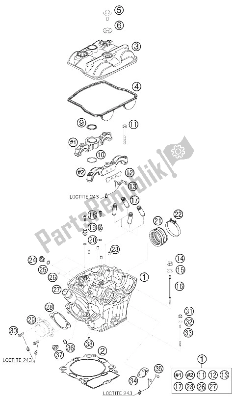 Tutte le parti per il Testata del KTM 505 SX F Europe 2008