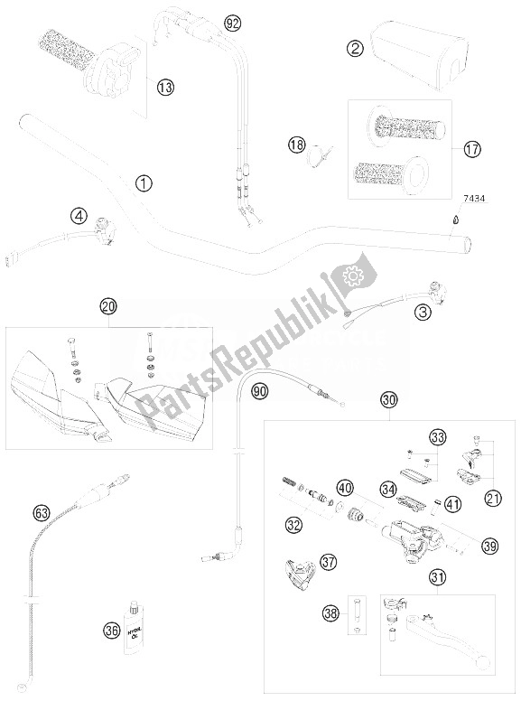 Todas las partes para Manillar, Controles de KTM 450 SX F USA 2010