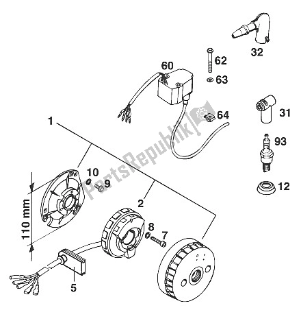 All parts for the Ignition System 300sx,250/300enduro of the KTM 300 EGS M ö 12 KW Europe 740070 1997