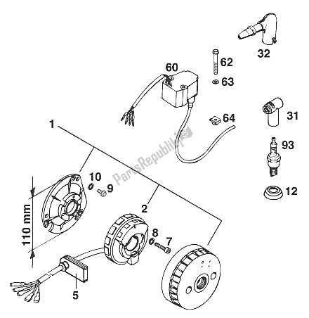 All parts for the Ignition System 300sx,250/300enduro of the KTM 360 EGS M ö 17 5 KW Europe 1997