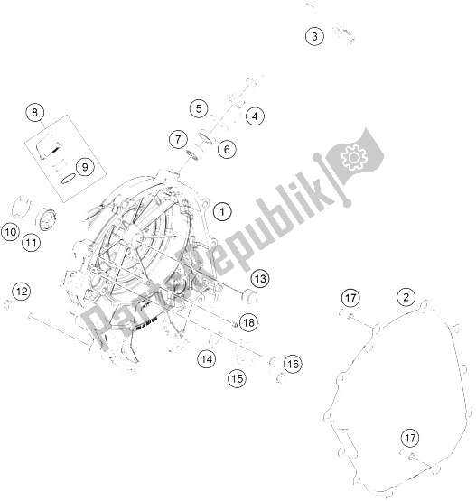 Alle onderdelen voor de Koppelingsdeksel van de KTM 125 Duke White ABS B D 16 Europe 2016