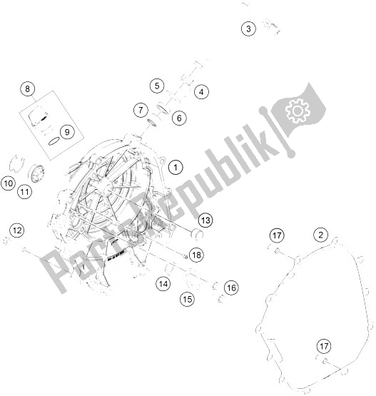 Alle onderdelen voor de Koppelingsdeksel van de KTM 200 Duke WH W O ABS CKD 16 Malaysia 2016