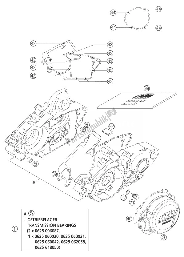 All parts for the Engine Case 125/200 of the KTM 125 EXC Europe 2004