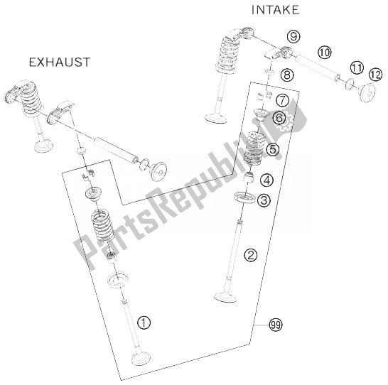 All parts for the Valve Drive of the KTM 200 Duke WH W O ABS CKD 14 Malaysia 2014