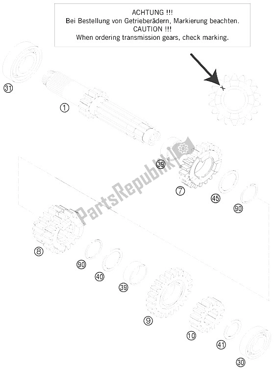 Alle onderdelen voor de Transmissie I - Hoofdas van de KTM 200 EXC Australia 2016