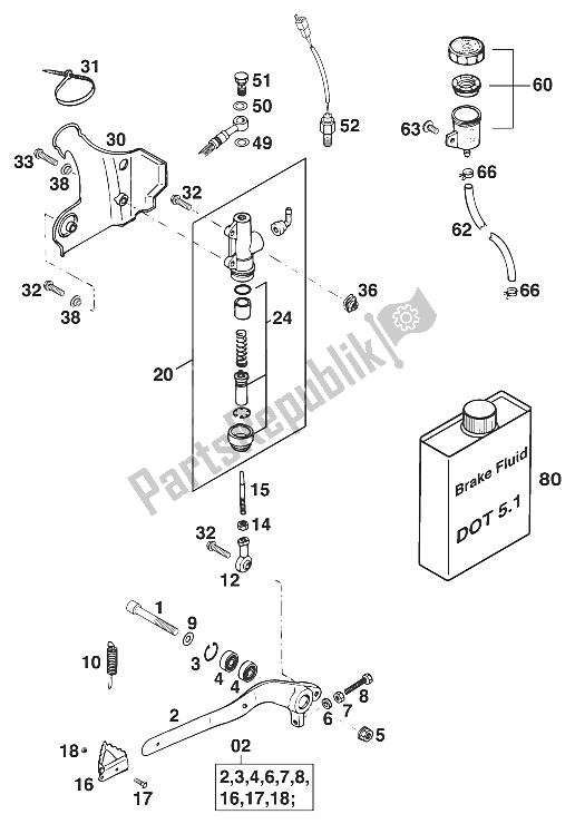 Todas las partes para Control De Freno Trasero 125-380 20 de KTM 250 SX Europe 2000