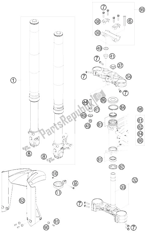 Toutes les pièces pour le Fourche Avant, Triple Serrage du KTM 690 Supermoto Black Europe 2008