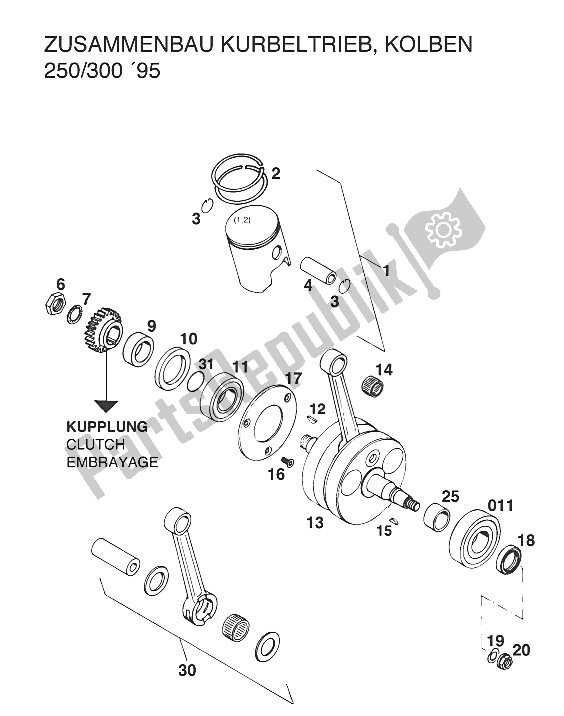 Tutte le parti per il Albero Motore - Pistone 250/300 '94 del KTM 250 SX M O Europe 1994