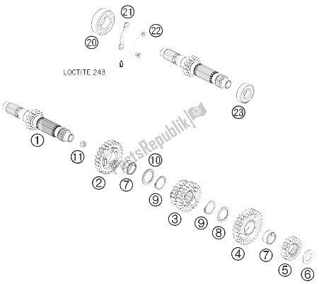 All parts for the Transmission I - Main Shaft of the KTM 450 EXC Champion Edit Europe 2010