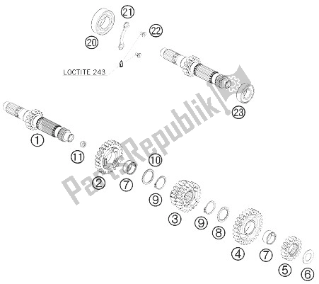 All parts for the Transmission I - Main Shaft of the KTM 450 EXC Champion Edit USA 2010