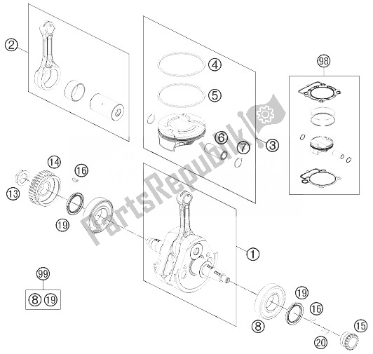 Todas las partes para Cigüeñal, Pistón de KTM 450 SX F USA 2014