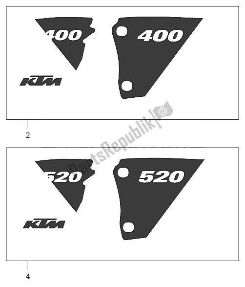 Tutte le parti per il Set Adesivi 400/520 Racing 2001 del KTM 400 EXC Racing Europe 2001