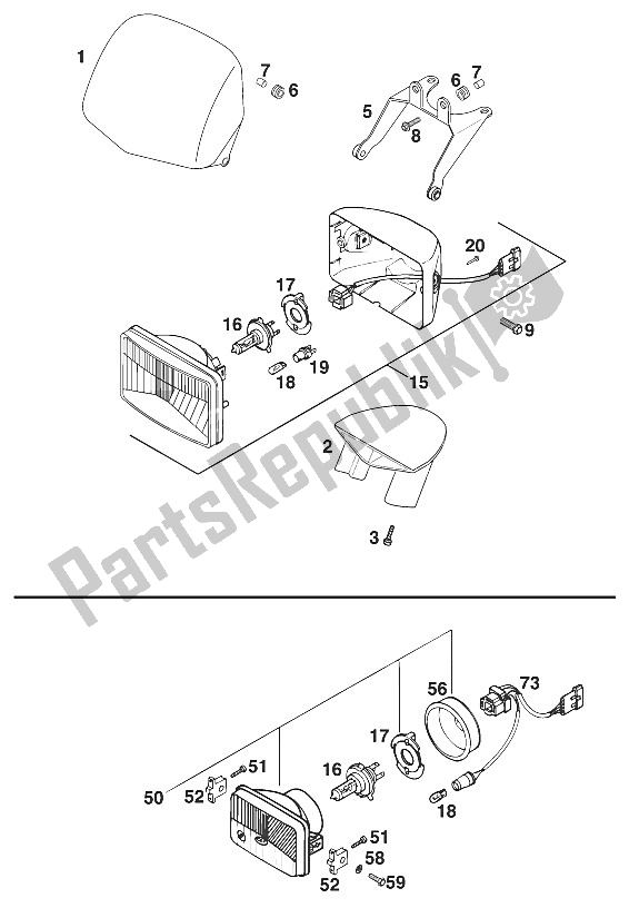 All parts for the Mask - Head Lightegs '96 of the KTM 400 RXC E USA 1997