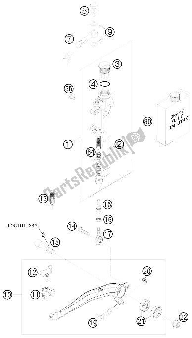 Alle onderdelen voor de Achterremcontrole van de KTM 350 XCF W USA 2012