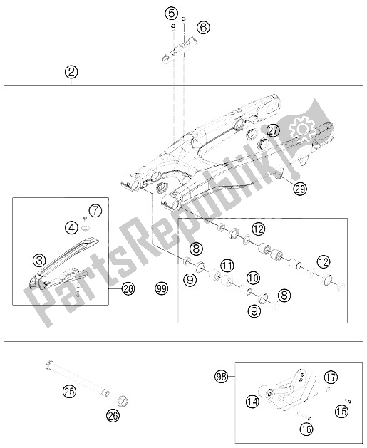 Alle onderdelen voor de Zwenkarm van de KTM 450 SX F Europe 2015