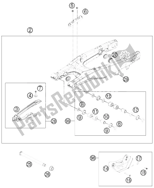 All parts for the Swing Arm of the KTM 450 XC F USA 2015