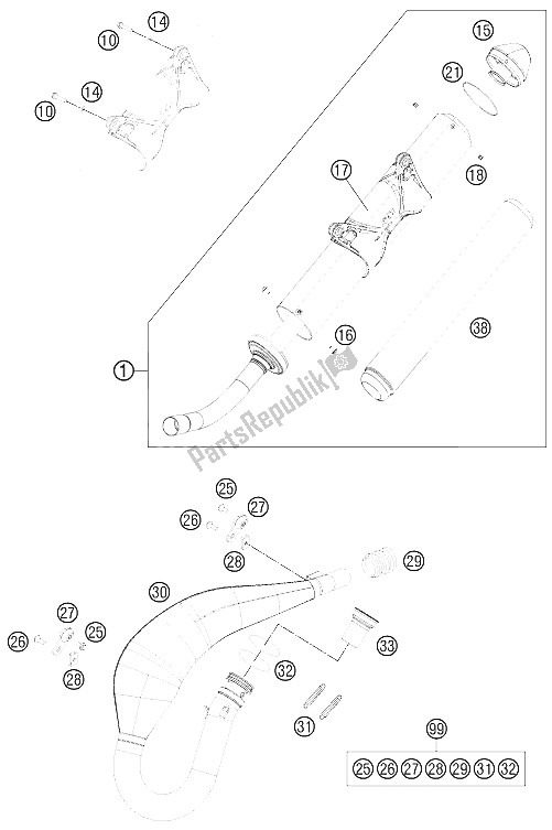 All parts for the Exhaust System of the KTM 250 EXC SIX Days Europe 2012