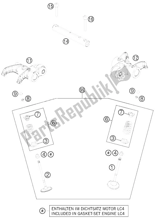 All parts for the Valve Drive of the KTM 690 Enduro R ABS Australia 2015