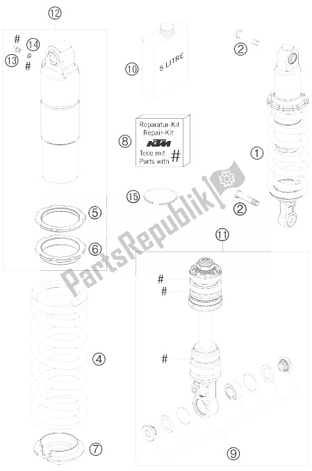 All parts for the Monoshock of the KTM 690 Supermoto Black Australia United Kingdom 2007