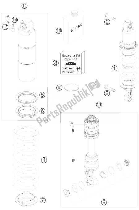 Tutte le parti per il Monoammortizzatore del KTM 690 Supermoto Orange USA 2007