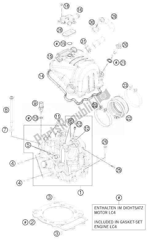 All parts for the Cylinder Head of the KTM 690 Enduro R USA 2013