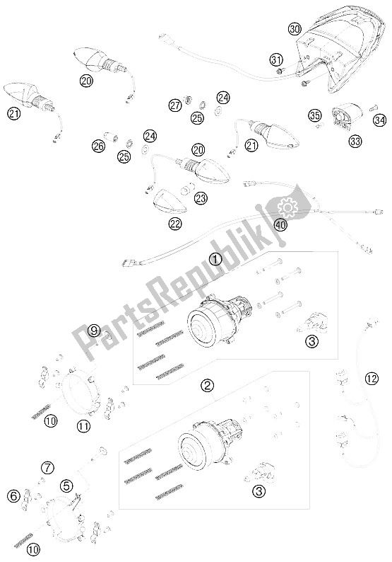 Tutte le parti per il Sistema Di Illuminazione del KTM 690 Duke White USA 2008