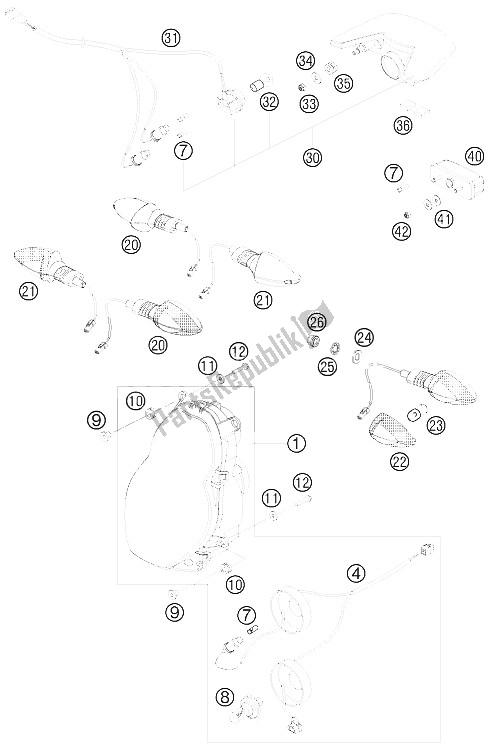 All parts for the Lighting System of the KTM 990 Adventure Orange ABS 09 USA 2009