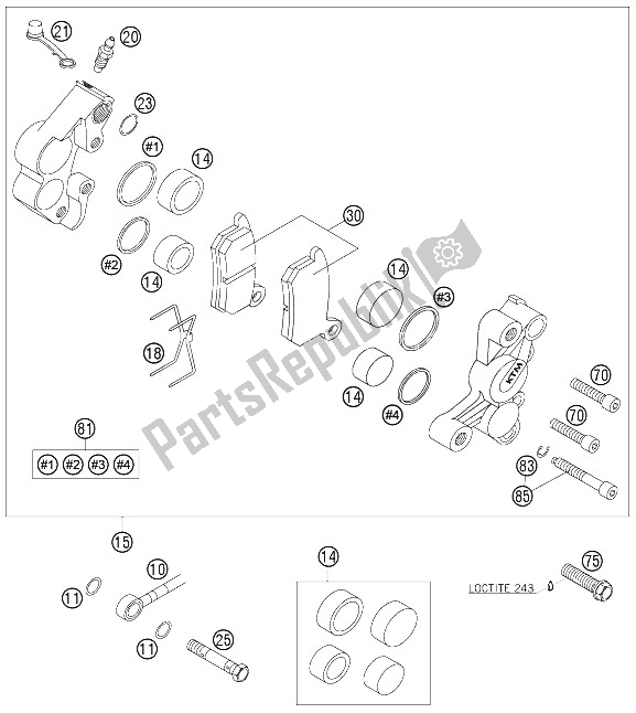 All parts for the Brake Caliper Front of the KTM 105 SX Europe 2006