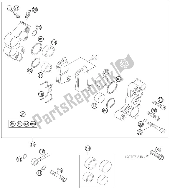 All parts for the Brake Caliper Front of the KTM 85 SX 17 14 Europe 2006