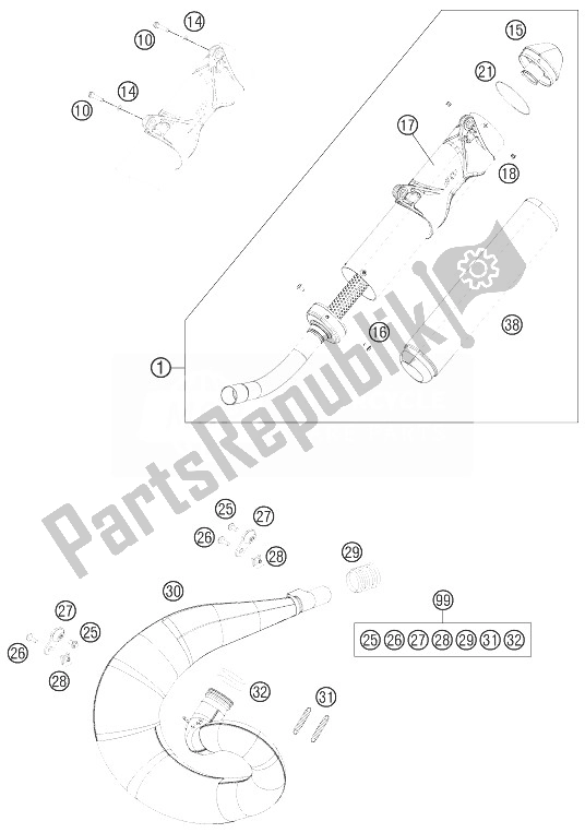 All parts for the Exhaust System of the KTM 250 SX Europe 2013