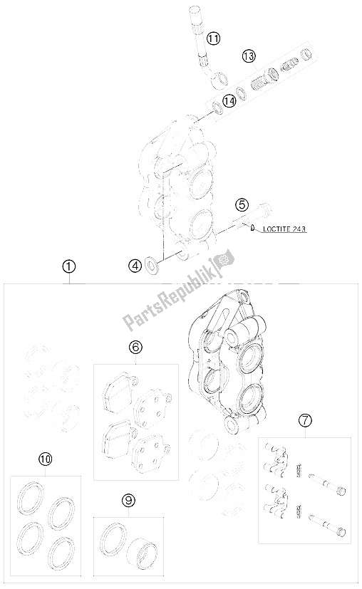 All parts for the Brake Caliper Front of the KTM 450 SMR Europe 2008