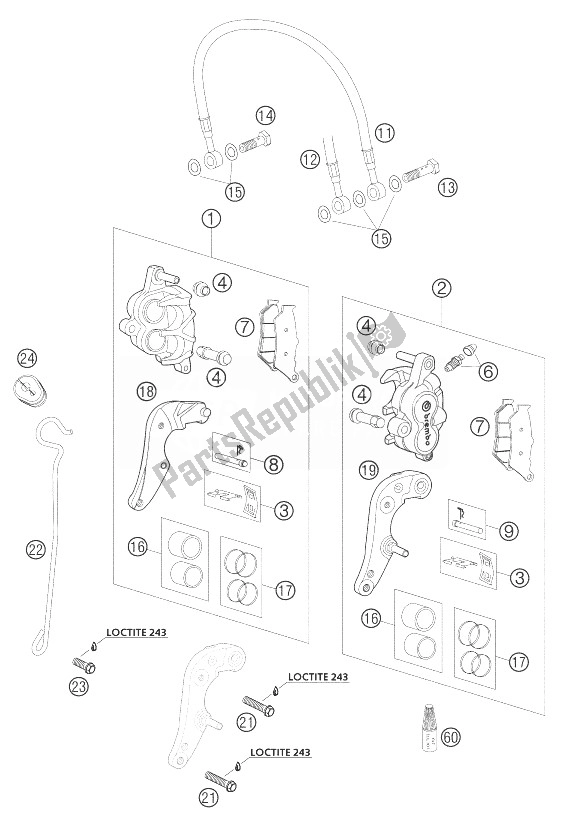 All parts for the Brake Caliper Front of the KTM 640 Adventure USA 2007