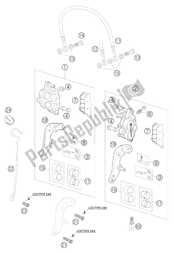 All parts for the Brake Caliper Front Lc8 of the KTM 950 Adventure S Orange Australia 2003