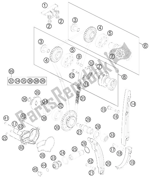 All parts for the Timing Drive of the KTM 250 SX F Europe 2011