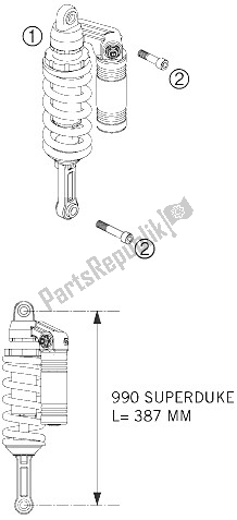 All parts for the Shock Absorber of the KTM 990 Superduke Orange Japan 2005